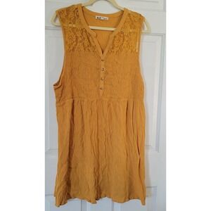 WallFlower Mustard Gauze‎ Lace Dress Women's 2X Boho Cottagecore Sleeveless Midi